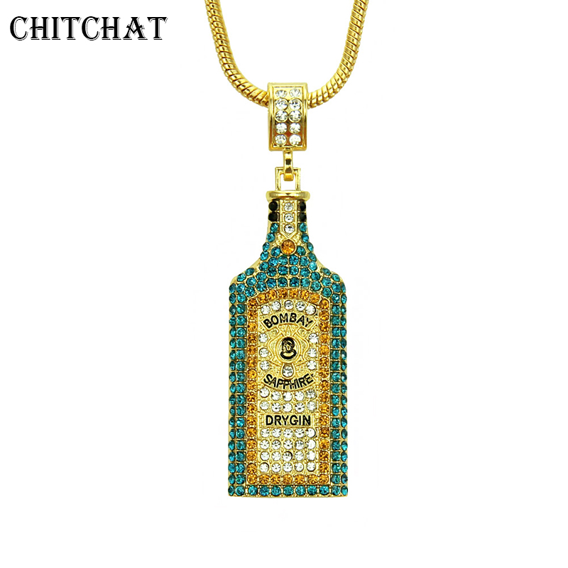 Women'S Fashion Vogue - Große Wein flasche Halsketten Volle Strass