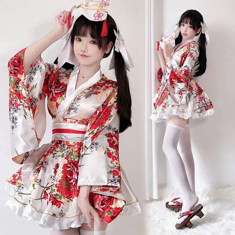 Women'S Fashion Kimono - Japanisches modifiziertes Kimono-Kleid für Frauen, Bademantel,