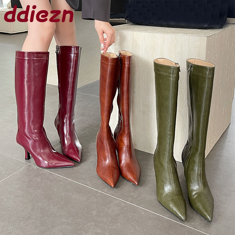 Xxl Women Fashion - Mode Spitz Damen Kniehohe Stiefel Heels
