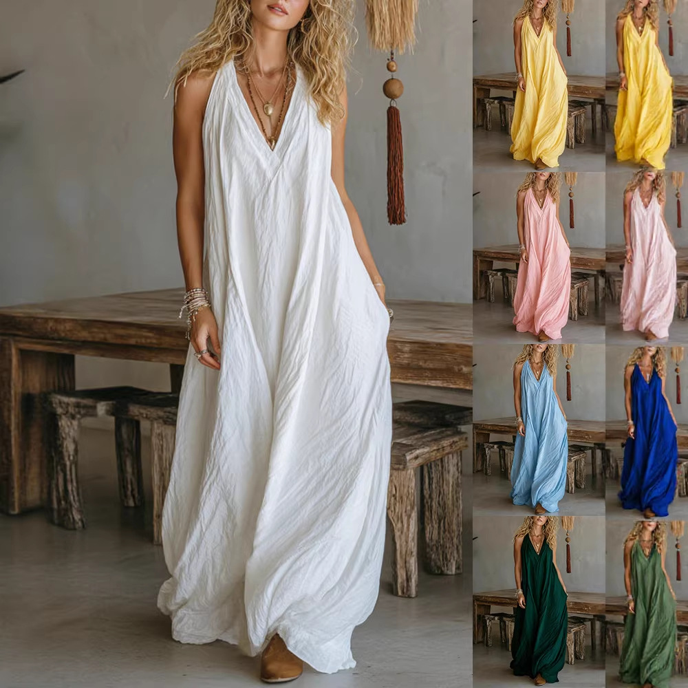 Women Fashion Usa - Neues Damen Casual Ärmelloses Langes Kleid