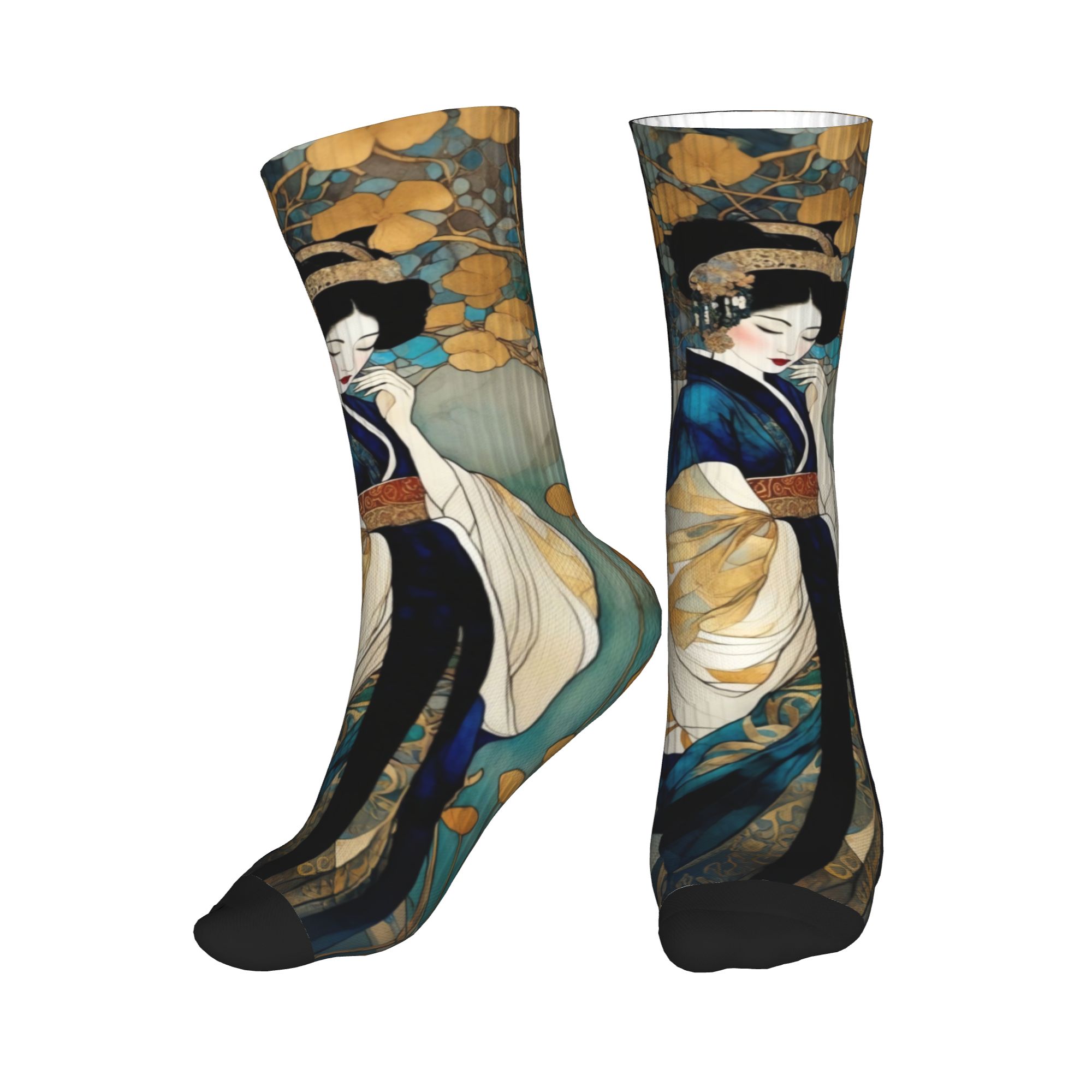 Women'S Fashion Kimono - Modische, luxuriöse, vergoldete Kimono-Damensocken mit Ginkgo-Blumenmuster