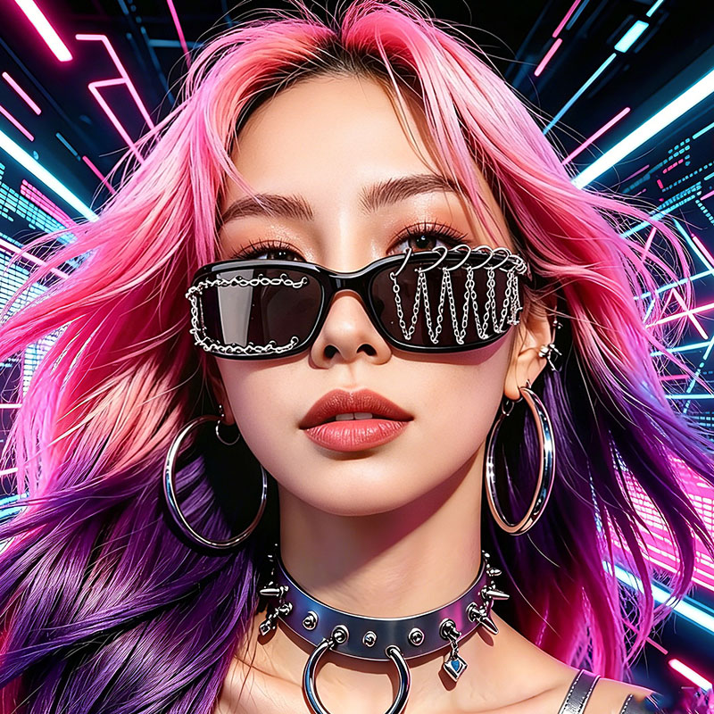 Women'S Fashion Eyeglasses - Neue Modische Handgefertigte Punk-Nieten-Ketten-Brille Dunkle Gothic-Dekorative
