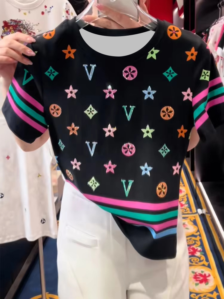 Women Fashion Usa - Amerikanischen Retro Farbige Gedruckt Gestreiften Kurzarm