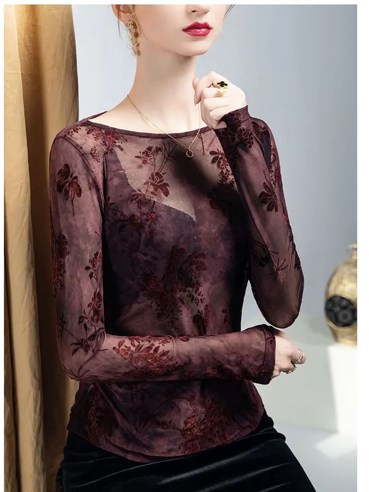 Women'S Fashion Trends Fall 2025 - Damen-Oberteil mit Rundhalsausschnitt und Flocked-Print, 2025,
