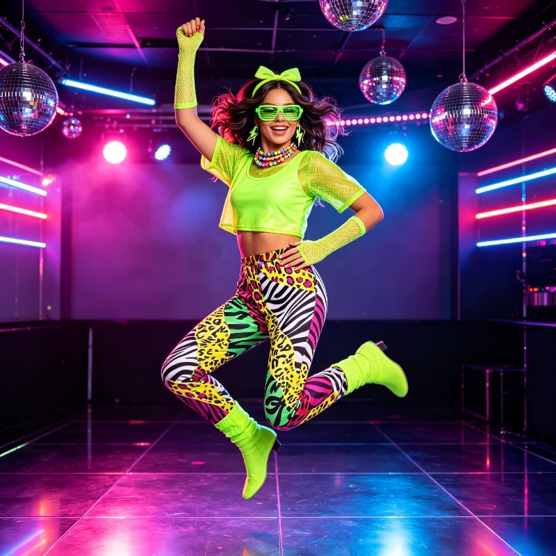 Women Fashion 80S - Glänzendes Retro-Sportbekleidungs-Set im 80er-Jahre-Stil für Mädchen