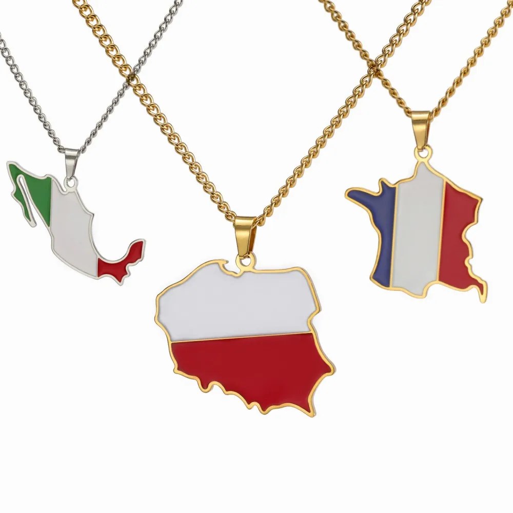 Women Fashion Qatar - Dreamtimes Polen Frankreich Mexiko Karte Anhänger
